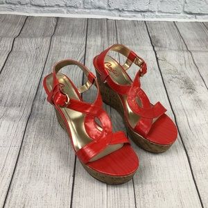 Candies cork wedge sandals coral size 9